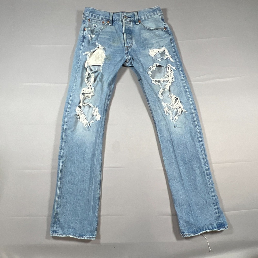 Levi's 501 Jeans Men 30x32 Blue Denim Cotton Medium Wash Distressed Straight Leg
